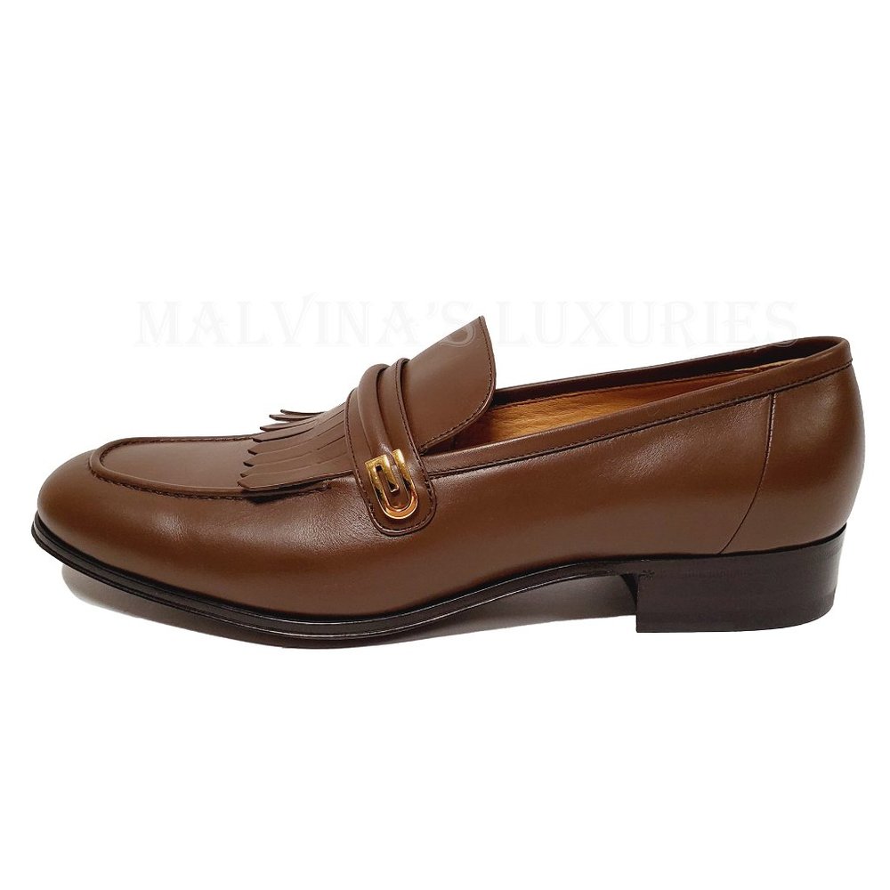 GUCCI SHOES MENS MIRRORED G FRINGED DETAIL BROWN LOAFERS sz US 10.5 - Picture 8 of 16